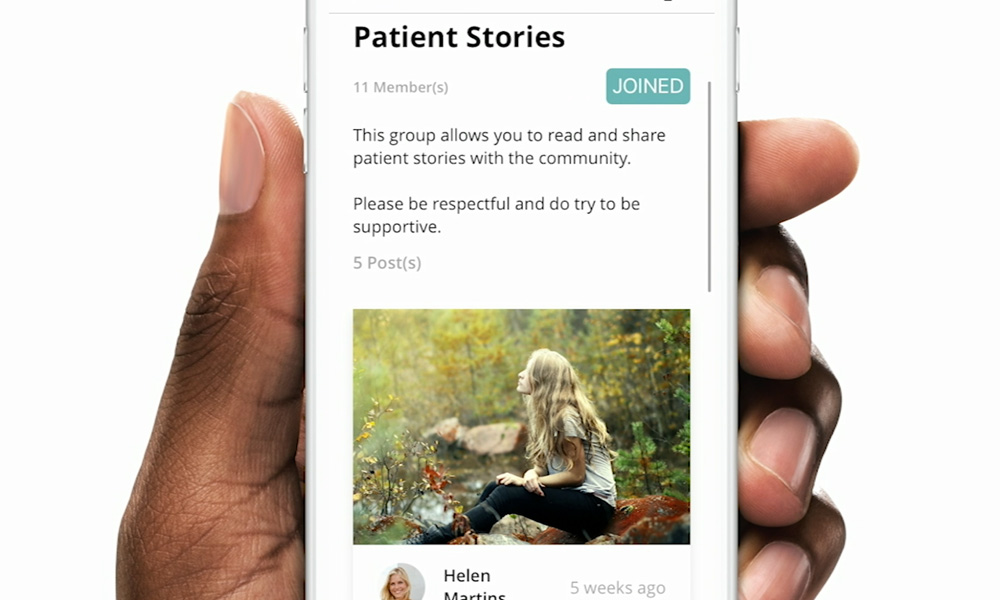 Close up image of the patient stories section of the Careviz app